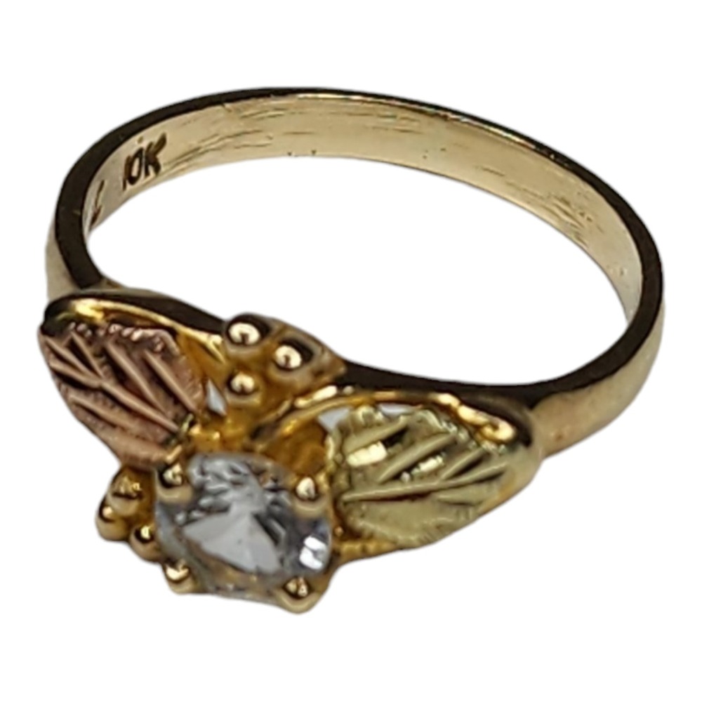 Vintage 10KT Black Hills Gold Clear Topaz Ring Size 6.25 Signed L - Picture 7 of 10